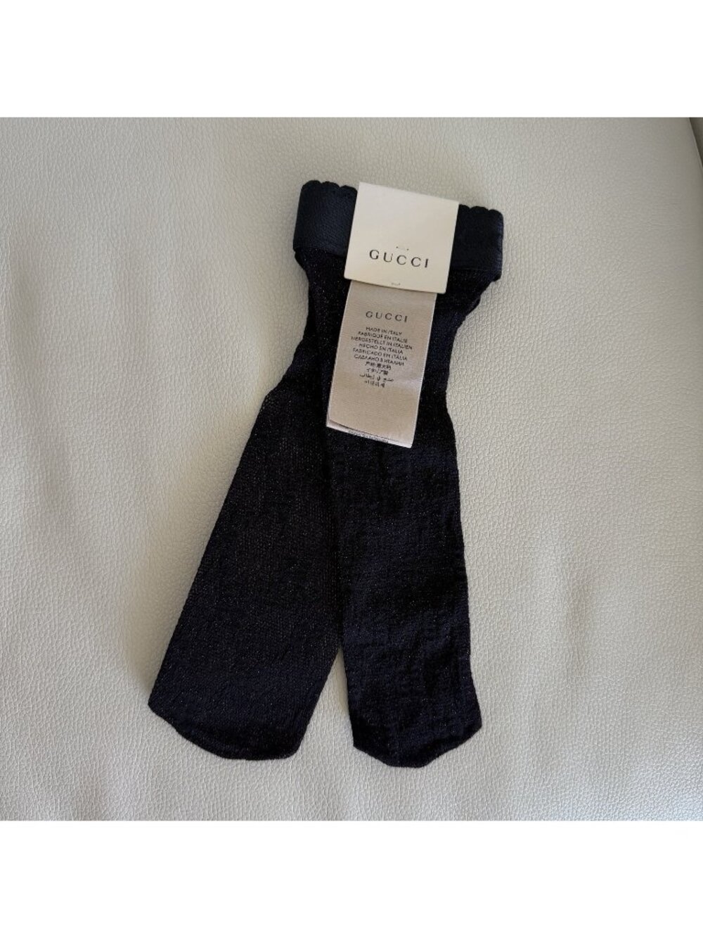 NEW GUCCI SOCKS Black Red GG PRINT LUREX LACE SIZE S